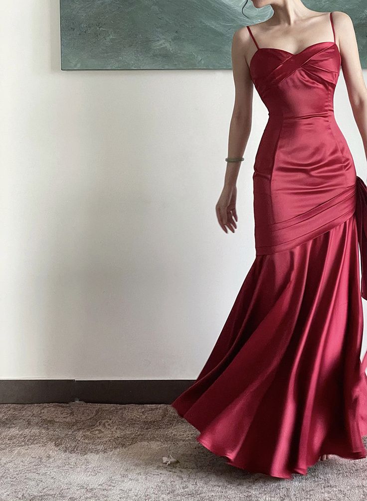 Burgundy Satin Sweetheart Straps Prom Dress, Burgundy Long Evening Dre formalgowns Burgundy Satin Sweetheart Straps Prom Dress, Burgundy Long Evening Dre formalgowns