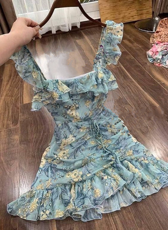 Summer Outfit Floral Dress, Short Homecoming Dress,Summer Beach Dress formalgowns Summer Outfit Floral Dress, Short Homecoming Dress,Summer Beach Dress formalgowns
