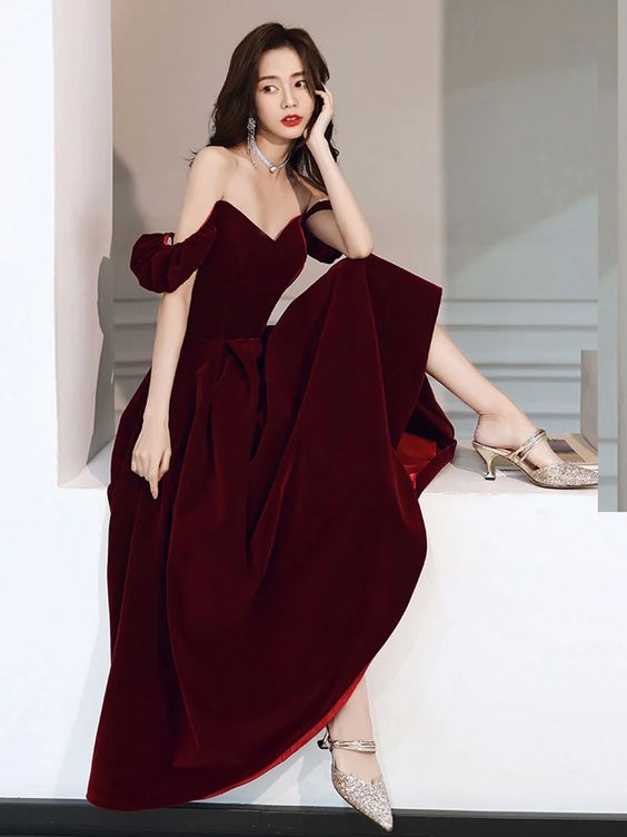 Simple Velvet Tea Length Prom Dresses, Burgundy Velvet Evening Dresses formalgowns Simple Velvet Tea Length Prom Dresses, Burgundy Velvet Evening Dresses formalgowns