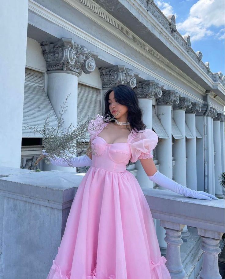 Robe de bal trapèze rose vintage, robe princesse rose fg5427