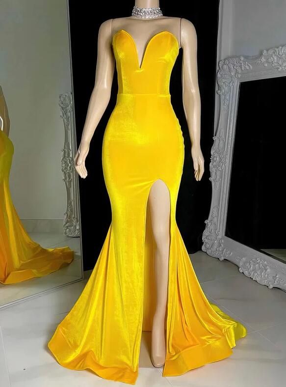 Mermaid V-neck Velvet Prom Dresses With Split fg5125 formalgowns Mermaid V-neck Velvet Prom Dresses With Split fg5125 formalgowns