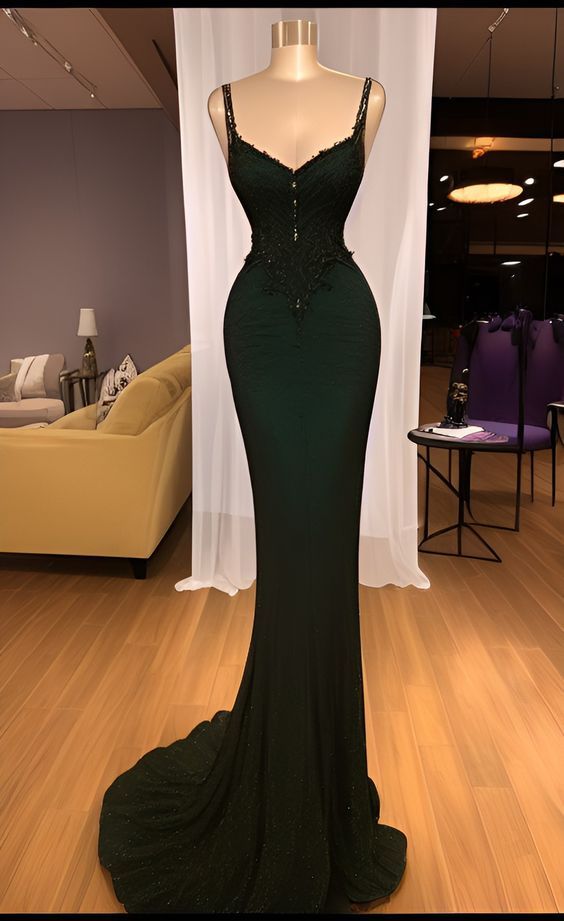 Sparkly Mermaid Spaghetti Straps Sleeveless Sequin Dark Green Prom Dre formalgowns Sparkly Mermaid Spaghetti Straps Sleeveless Sequin Dark Green Prom Dre formalgowns
