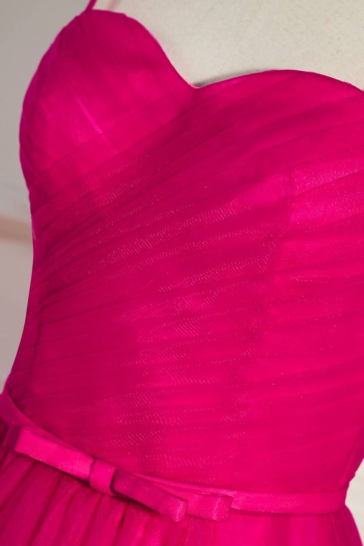 Fuchsia Straps A-line Tulle Tea-Length Prom Dress fg4644