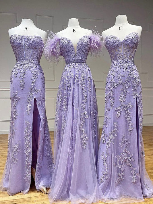 Robe de bal longue en tulle violet et dentelle, robe de soirée formelle en tulle violet fg4489