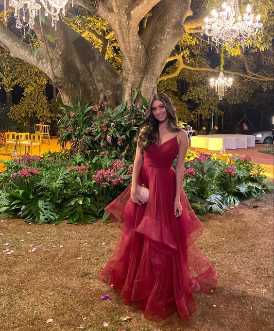 Robe de soirée sexy en tulle à col en V et coupe trapèze (fg4776)