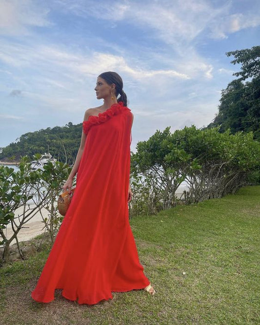 Robe de bal longue rouge tendance, tenue de soirée fg4085