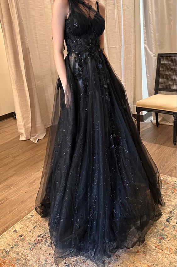 princess ball gown prom dresses black Off-the-shoulder Ball Gown Prom Dress Elegant Black Pagaent Dress Prin SELINADRESS