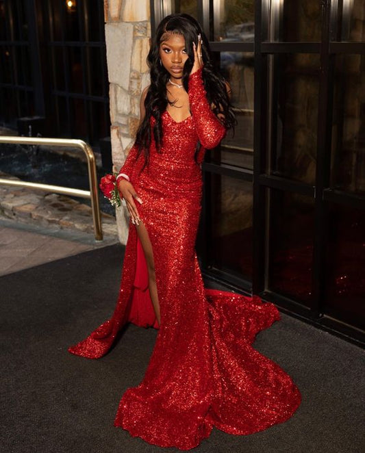 Robe de bal longue à paillettes rouges fg3588
