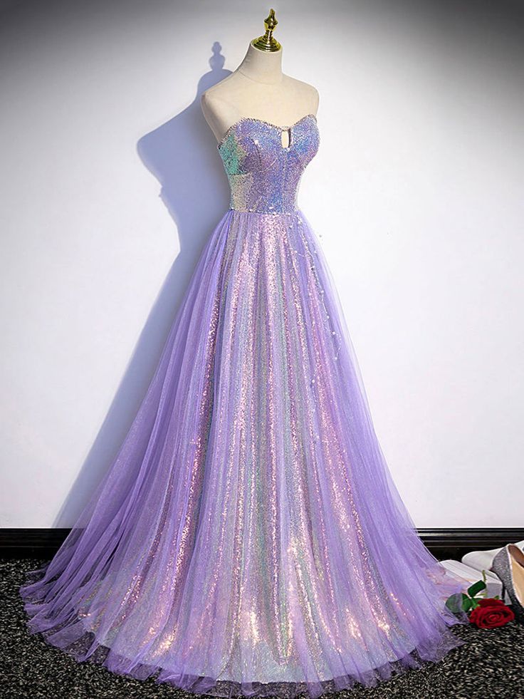 A line Purple Sweetheart Neck Tulle Long Prom Dress, Purple Evening Dr formalgowns A line Purple Sweetheart Neck Tulle Long Prom Dress, Purple Evening Dr formalgowns