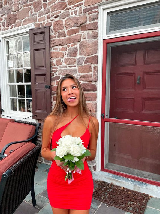 Robe rouge Hoco, robe moulante, robe de bal courte fg3820