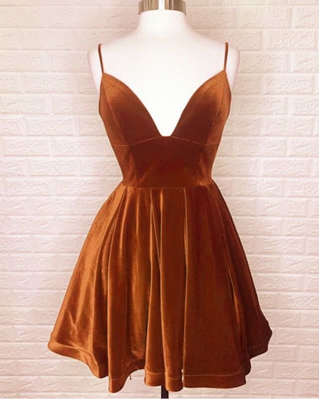 Robe de soirée courte en velours orange brûlé fg3627