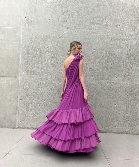 Schickes Chiffon-Rüschen-Abendkleid mit Maßanfertigungen fg3926