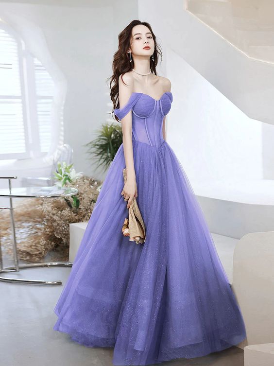 Purple Sweetheart Neck Tulle Long Prom Dress, Purple Formal Evening Gr formalgowns Purple Sweetheart Neck Tulle Long Prom Dress, Purple Formal Evening Gr formalgowns
