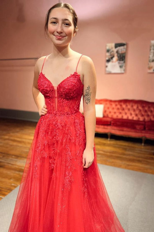 Robe de bal longue rouge en dentelle style corset coupe trapèze fg3840