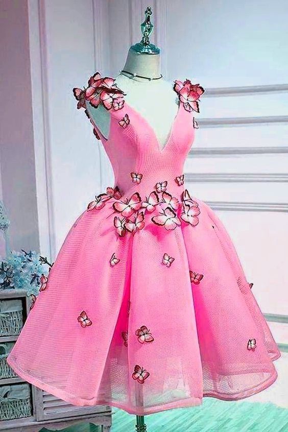 Robe de soirée courte rose fg4121
