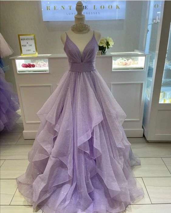Purple A-line V Neck Ruffle Prom Dress,Glitter Purple Prom Gown fg4165 formalgowns Purple A-line V Neck Ruffle Prom Dress,Glitter Purple Prom Gown fg4165 formalgowns