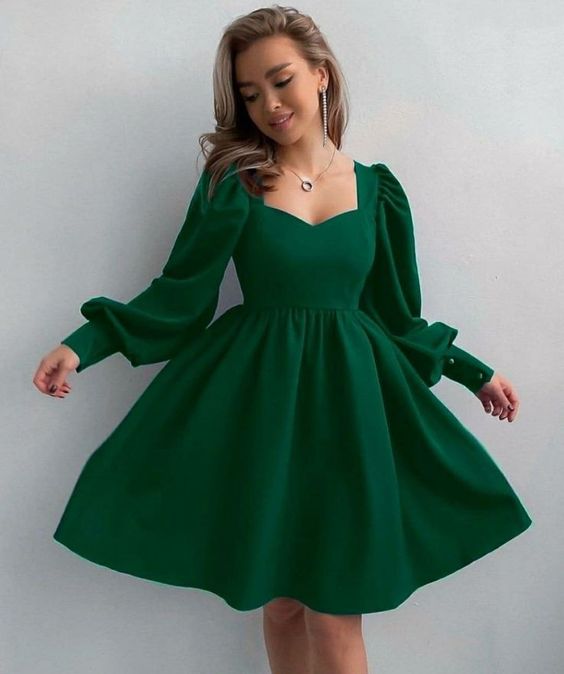 Robe de soirée courte verte, robe de bal fg3575