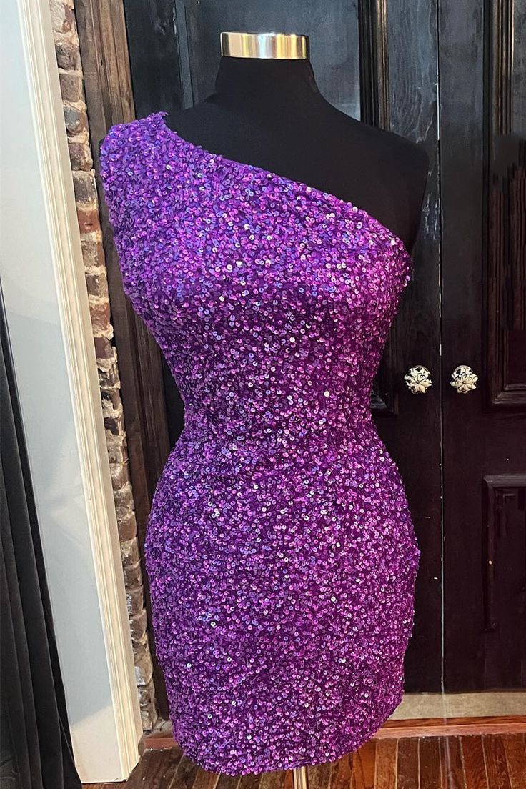 One Shoulder Purple Sequin Bodycon Mini Dress Short Prom Dress fg3657 formalgowns One Shoulder Purple Sequin Bodycon Mini Dress Short Prom Dress fg3657 formalgowns