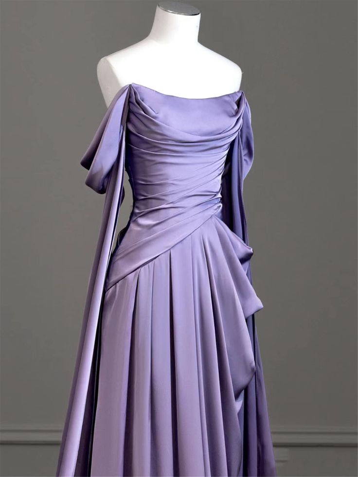 Robe de bal élégante en satin violet, corsage drapé, robe de soirée formelle fg3961