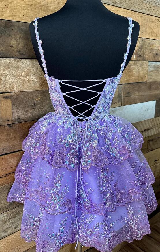 Straps Tulle Sequin A-Line Homecoming dress with Ruffle Skirt fg3894