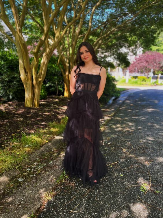 black tulle prom dress fg3788