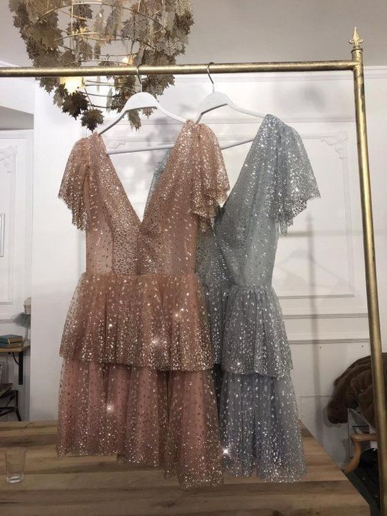 Süßes kurzes Cocktailkleid aus Tüll, glänzende Homecoming-Kleider fg3617