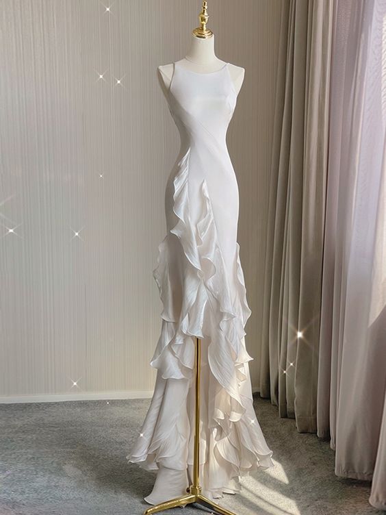 White Sheath Halter Backless Wedding Dress fg3671 formalgowns White Sheath Halter Backless Wedding Dress fg3671 formalgowns