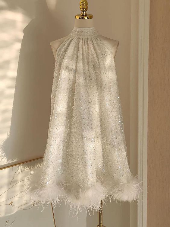 Robe de bal courte blanche, robe de cocktail tendance fg3488