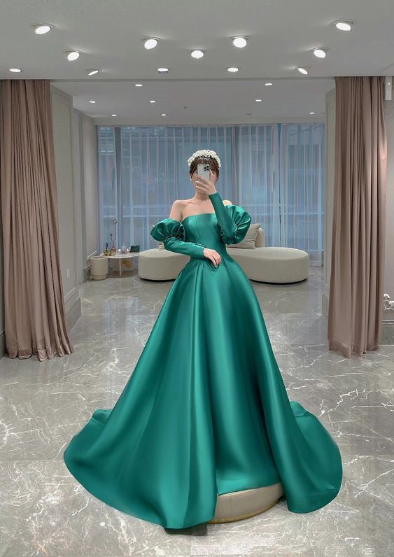 Robe de bal en satin à manches longues, robe de soirée, robe de Quinceanera, fg4141
