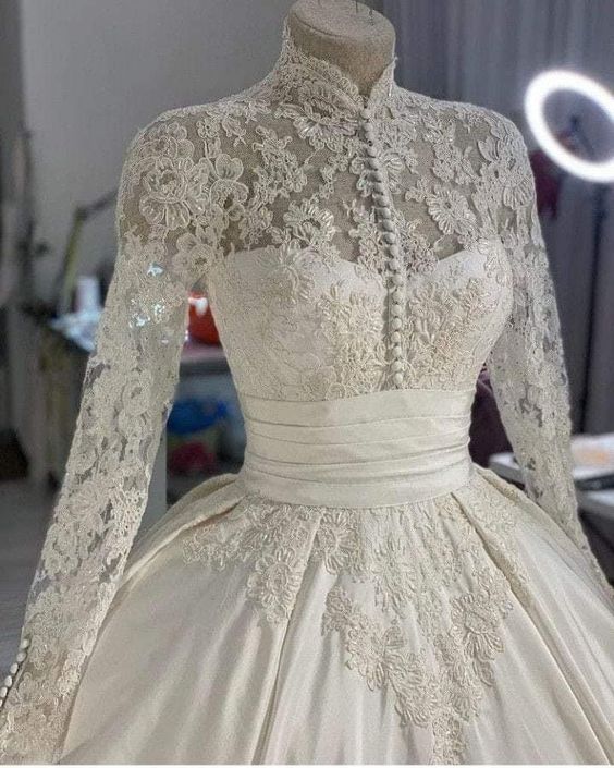 Wedding Dress 3D Flowers Pearls High Neck Lace Dresses Bridal Long Sle formalgowns Wedding Dress 3D Flowers Pearls High Neck Lace Dresses Bridal Long Sle formalgowns