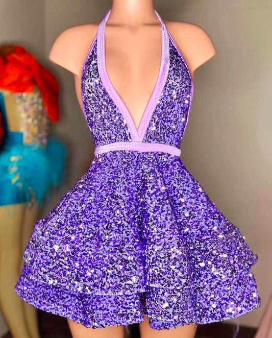 Robes de bal violettes, robes de cocktail, robes de bal scintillantes, robes de soirée courtes, robes de bal de rentrée fg3912