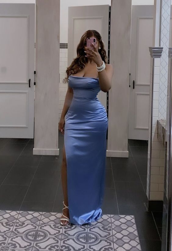 Blaues Meerjungfrau-Ballkleid, langes, bezauberndes Abendkleid mit Seitenschlitz fg3866