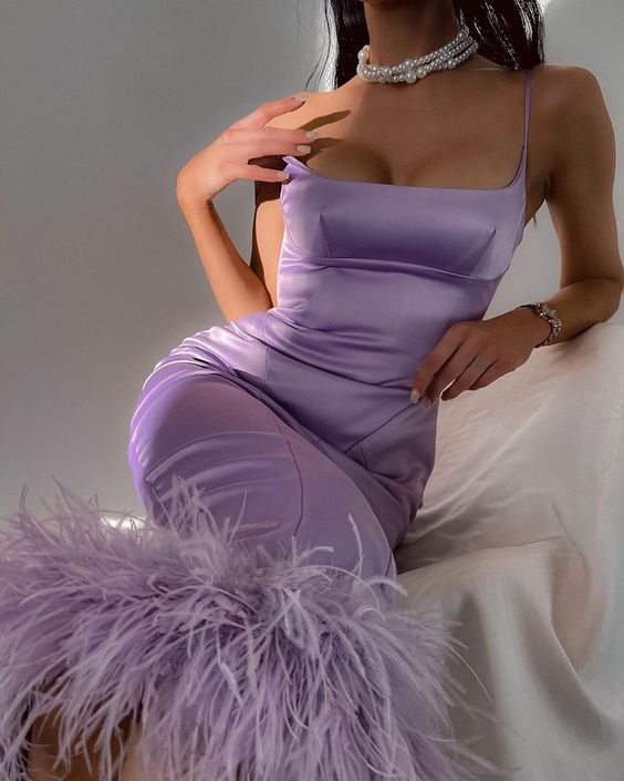 Women's Spaghetti Straps Satin Dress Feather Hem Sleeveless Backless P formalgowns Women's Spaghetti Straps Satin Dress Feather Hem Sleeveless Backless P formalgowns