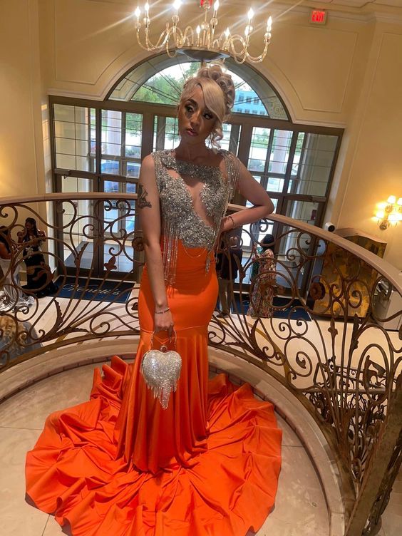 Orange Mermaid Prom Dress Formal Party Dress Prom Dress fg4335
