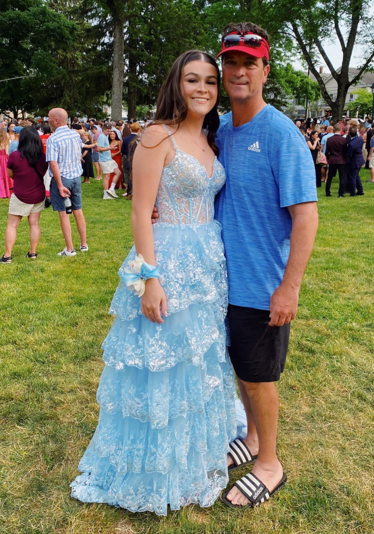 Light Blue Lace Sweetheart Tiered Long Prom Dress with Slit fg4197 formalgowns Light Blue Lace Sweetheart Tiered Long Prom Dress with Slit fg4197 formalgowns