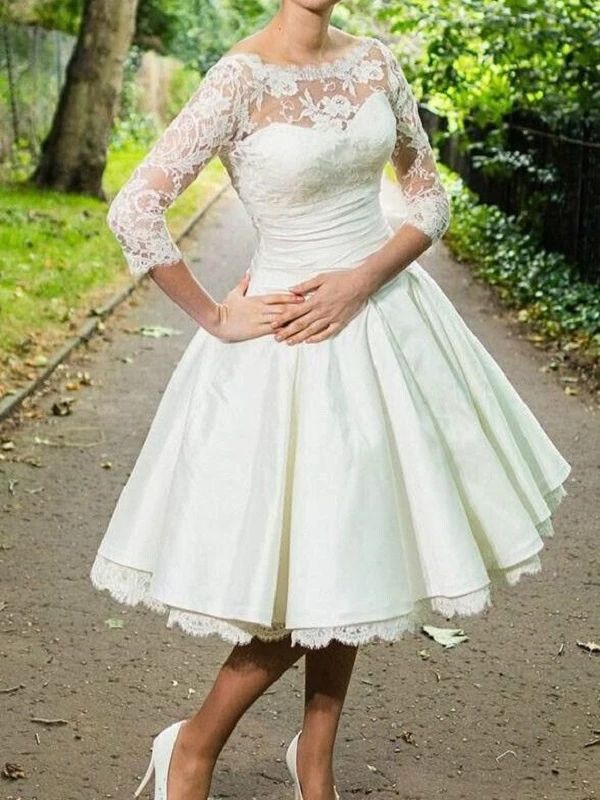 Tea Length Wedding Dresses with Sleeves Wedding Dresses Vintage 1950s formalgowns Tea Length Wedding Dresses with Sleeves Wedding Dresses Vintage 1950s formalgowns