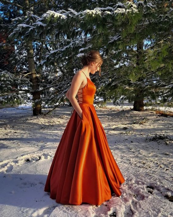 Burnt orange satin prom dress ballgown with pockets fg3911 Burnt orange satin prom dress ballgown with pockets fg3911