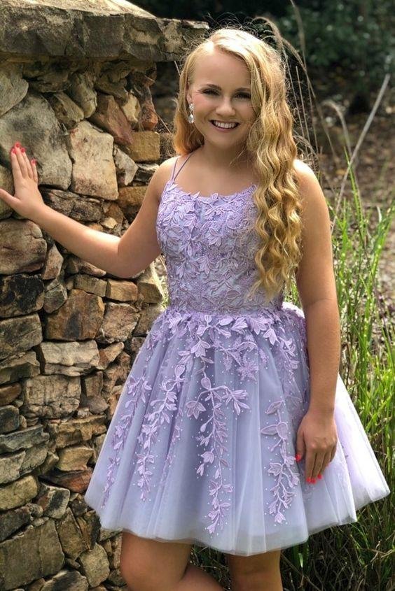 Straps Lace Applique Homecoming Dresses Lavender fg3626 formalgowns Straps Lace Applique Homecoming Dresses Lavender fg3626 formalgowns