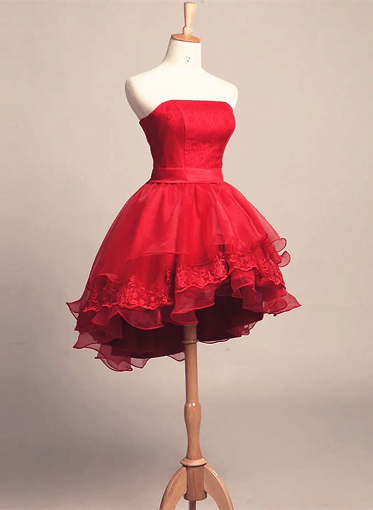 Cute Red Tulle and Lace High Low Homecoming Dress, Short Party Dress f formalgowns Cute Red Tulle and Lace High Low Homecoming Dress, Short Party Dress f formalgowns