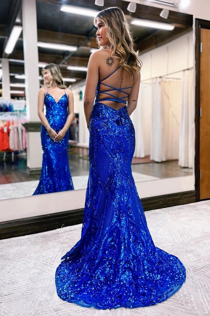 Glitzerndes rückenfreies Meerjungfrau-Abendkleid mit Pailletten, lang, für formelle Anlässe, fg3542