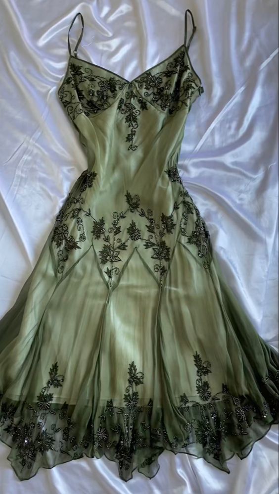 vintage green emerald maxi dress embroidered crystals floral Prom Dresses fg3974