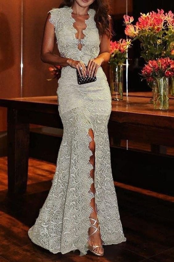 Robe de soirée longue gris clair, robe de bal fg4049