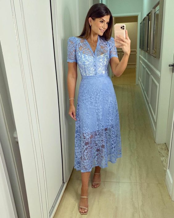 Robe de bal simple, élégante et sexy en dentelle bleue pour femmes, fg3835