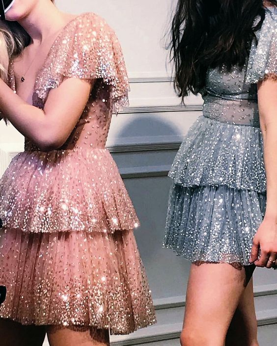 Süßes kurzes Cocktailkleid aus Tüll, glänzende Homecoming-Kleider fg3617