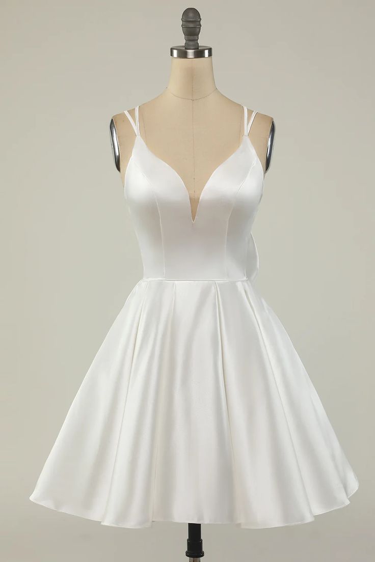 Double Straps White Satin Short Homecoming Party Dress fg3760