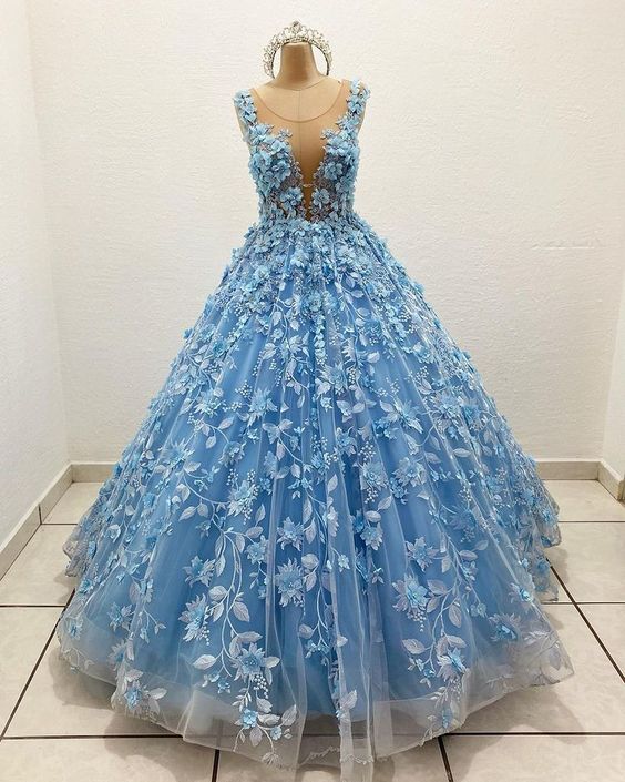 Robe de soirée longue bleue coupe trapèze fg4309