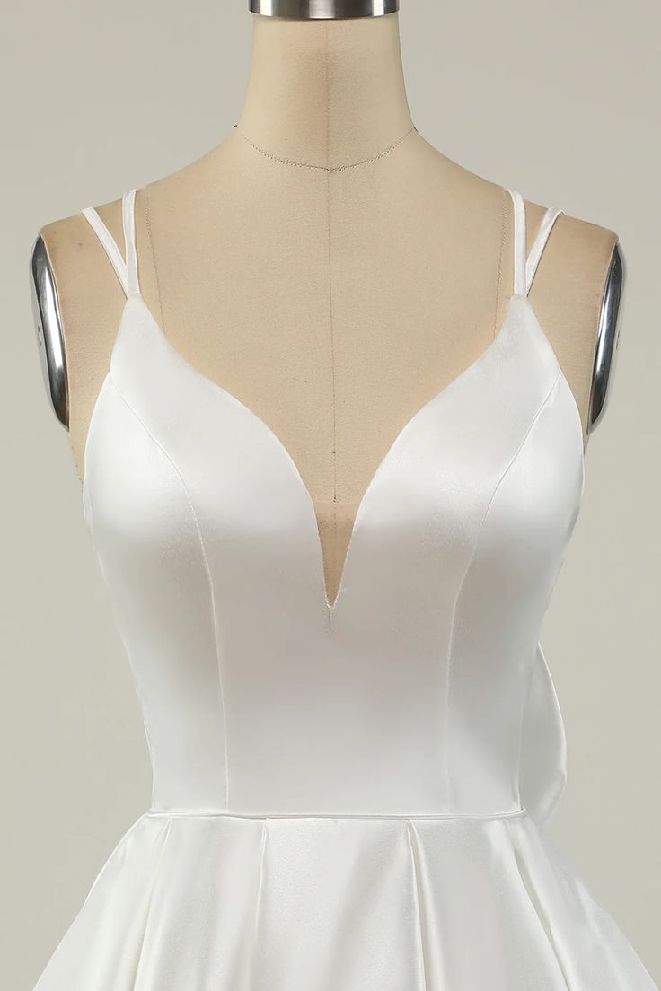 Double Straps White Satin Short Homecoming Party Dress fg3760