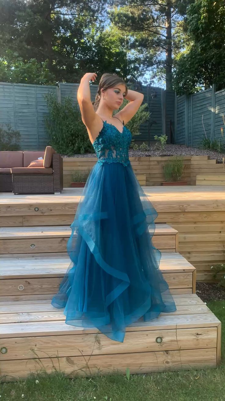 A-line Spaghetti Straps V Neck Tulle Lace Long Prom Dress Formal Dress formalgowns A-line Spaghetti Straps V Neck Tulle Lace Long Prom Dress Formal Dress formalgowns