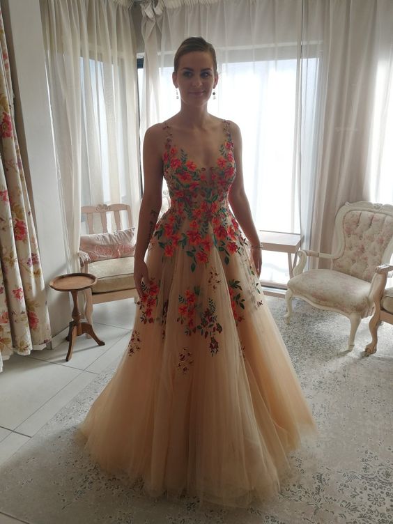 A Line Evening Dress Sexy V-neck Tulle Women Formal Prom Gowns fg4327 – formalgowns