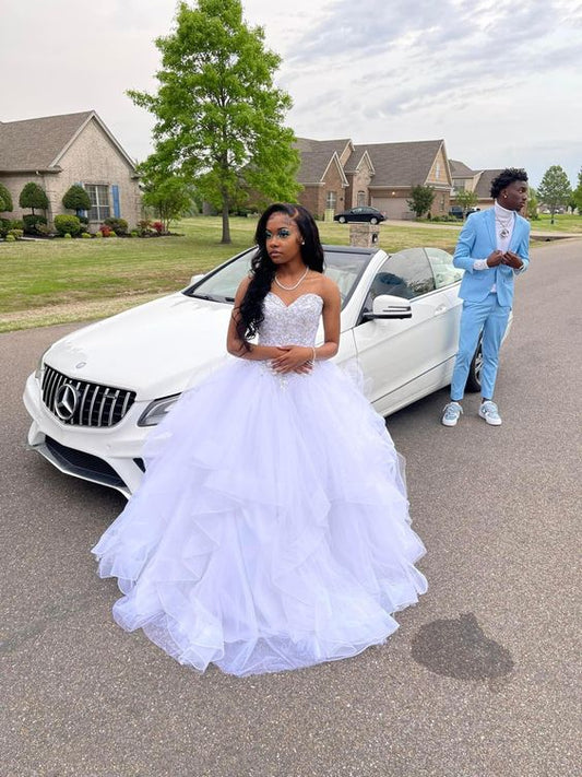 Robe de bal longue trapèze, robe de soirée, robe bustier blanche fg4341